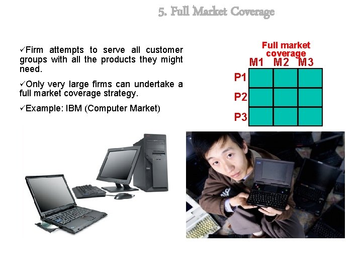 5. Full Market Coverage attempts to serve all customer groups with all the products