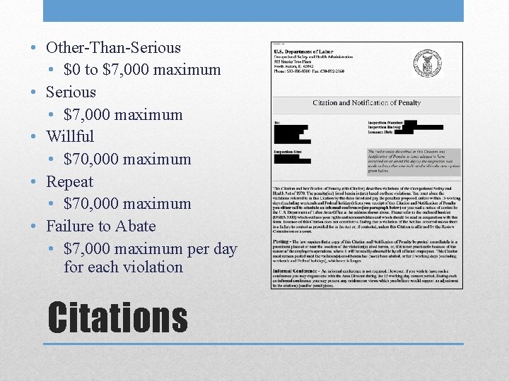 • Other-Than-Serious • $0 to $7, 000 maximum • Serious • $7, 000 • Other-Than-Serious • $0 to $7, 000 maximum • Serious • $7, 000