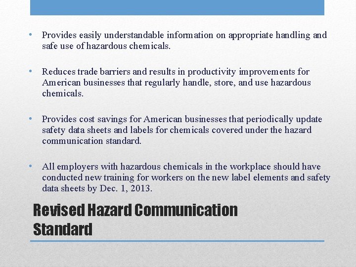 • Provides easily understandable information on appropriate handling and safe use of hazardous • Provides easily understandable information on appropriate handling and safe use of hazardous