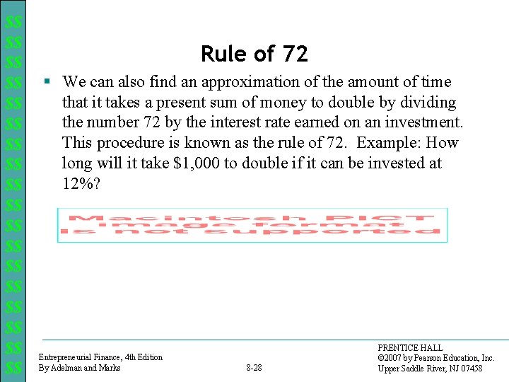 $$ $$ $$ $$ $$ Rule of 72 § We can also find an