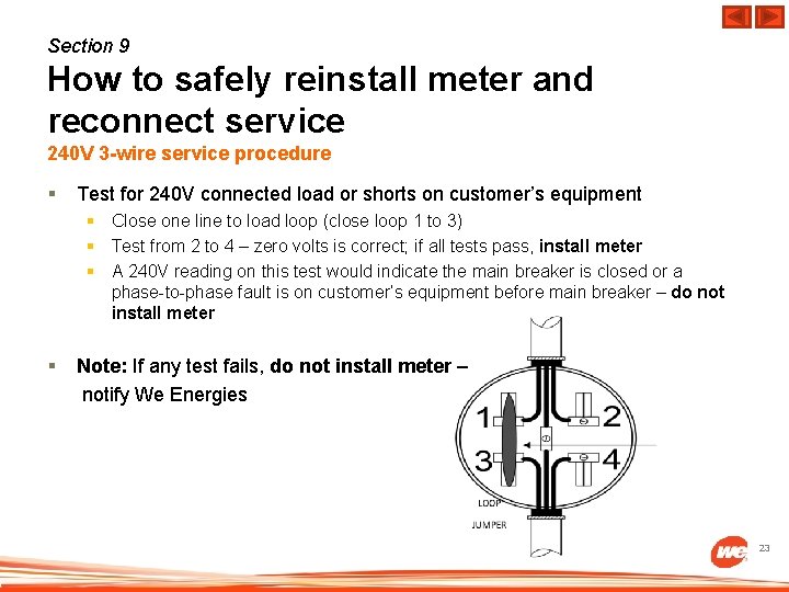 Section 9 How to safely reinstall meter and reconnect service 240 V 3 -wire