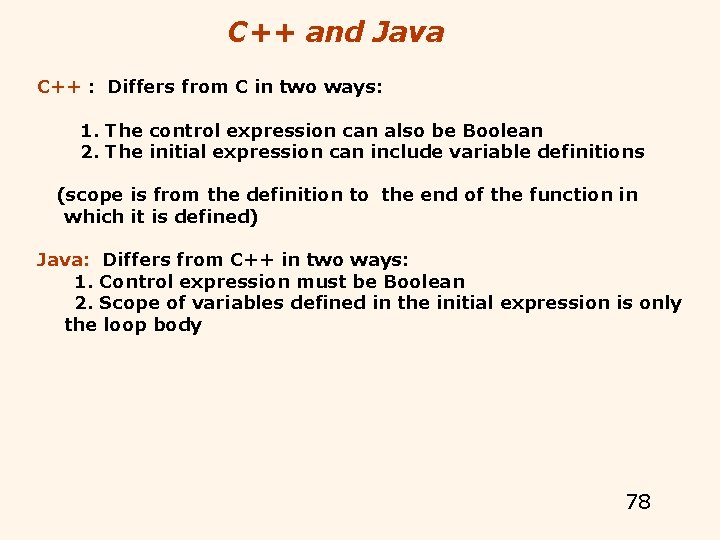 C++ and Java C++ : Differs from C in two ways: 1. The control C++ and Java C++ : Differs from C in two ways: 1. The control