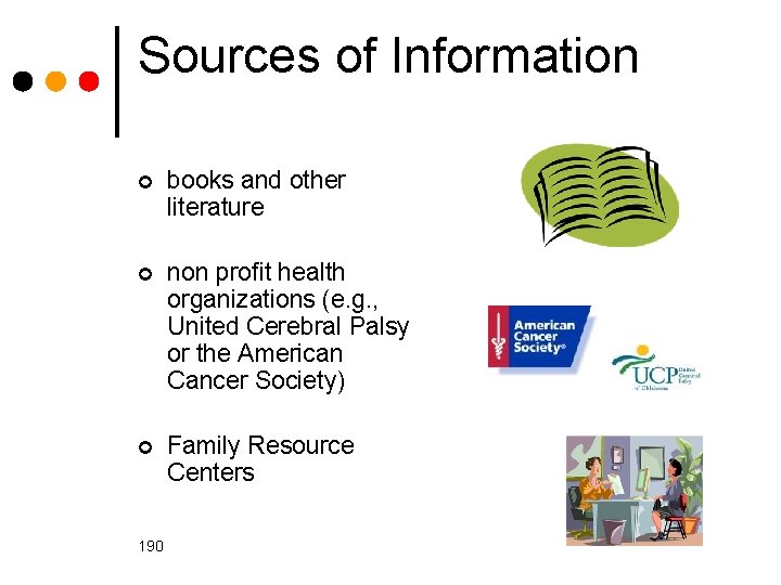 Sources of Information ¢ books and other literature ¢ non profit health organizations (e.