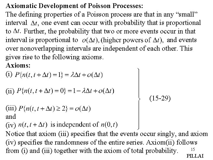 Axiomatic Development of Poisson Processes: The defining properties of a Poisson process are that Axiomatic Development of Poisson Processes: The defining properties of a Poisson process are that
