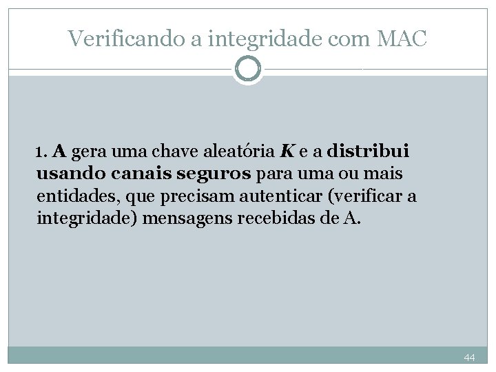 Verificando a integridade com MAC 1. A gera uma chave aleatória K e a