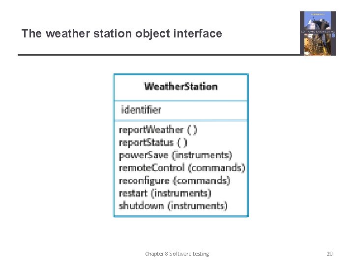 The weather station object interface Chapter 8 Software testing 20 