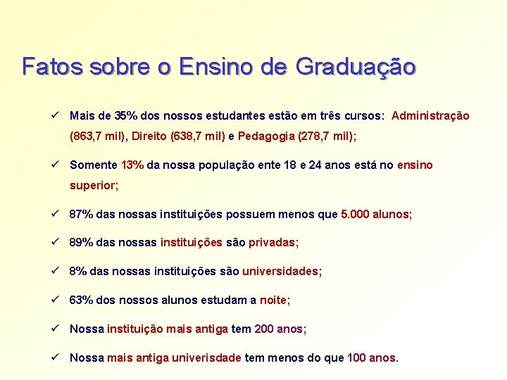 Fatos sobre o Ensino de Graduação ü Mais de 35% dos nossos estudantes estão