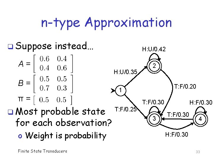 n-type Approximation q Suppose instead… H: U/0. 42 A= H: U/0. 35 B= probable