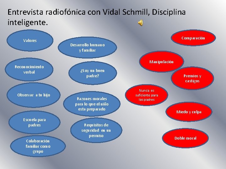 Entrevista radiofónica con Vidal Schmill, Disciplina inteligente. Valores Reconocimiento verbal Observar a tu hijo