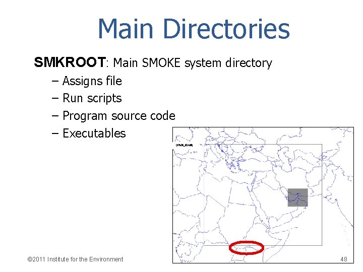 Main Directories SMKROOT: Main SMOKE system directory – – Assigns file Run scripts Program
