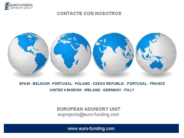 CONTACTE CON NOSOTROS SPAIN · BELGIUM · PORTUGAL · POLAND · CZECH REPUBLIC ·