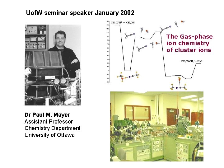 Uof. W seminar speaker January 2002 The Gas-phase ion chemistry of cluster ions Dr