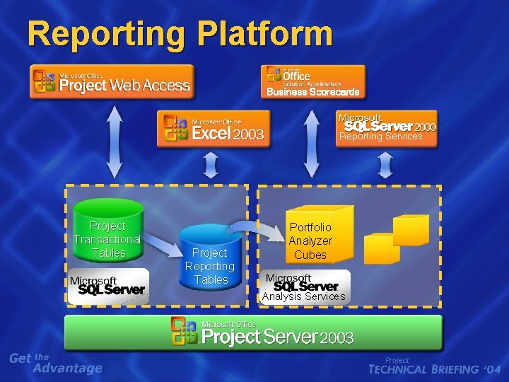 Reporting Platform Business Scorecards Reporting Services Project Transactional Tables Project Reporting Tables Portfolio Analyzer