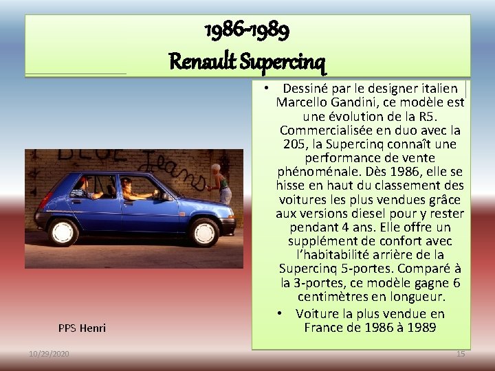 1986 -1989 Renault Supercinq PPS Henri 10/29/2020 • Dessiné par le designer italien Marcello