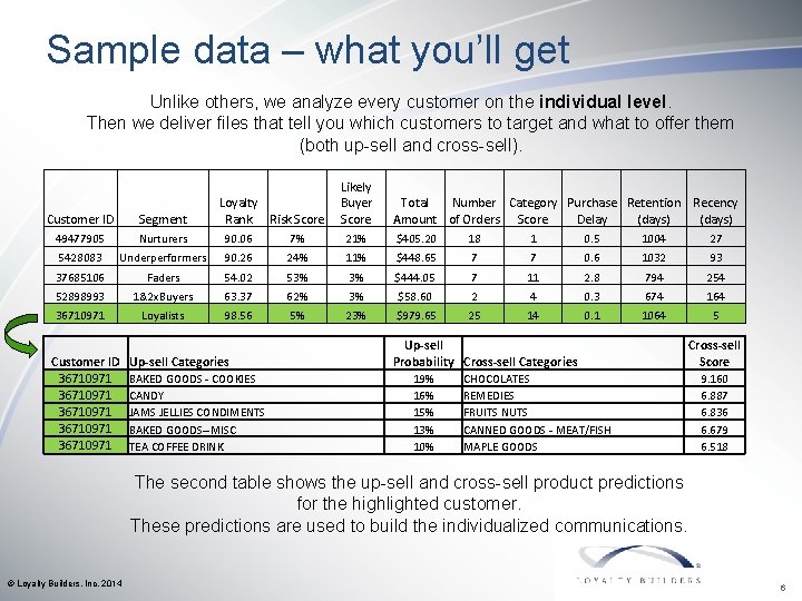 Sample data – what you’ll get Unlike others, we analyze every customer on the