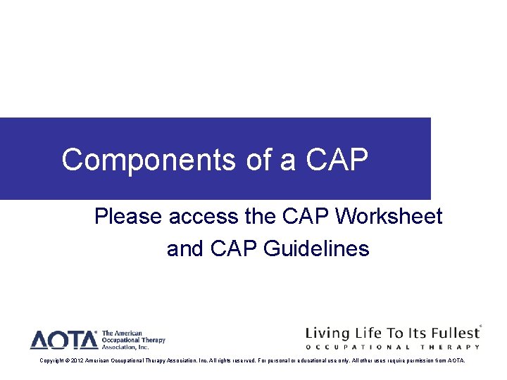Components of a CAP Please access the CAP Worksheet and CAP Guidelines Copyright ©