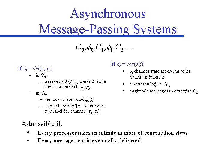 Asynchronous Message-Passing Systems C 0, f 0, C 1, f 1, C 2 …