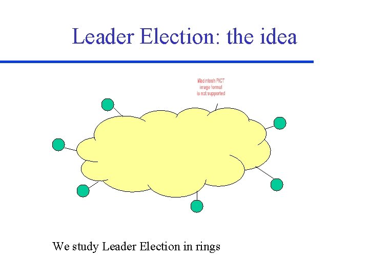 Leader Election: the idea We study Leader Election in rings 