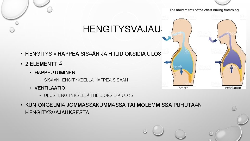 HENGITYSVAJAUS • HENGITYS = HAPPEA SISÄÄN JA HIILIDIOKSIDIA ULOS • 2 ELEMENTTIÄ: • HAPPEUTUMINEN