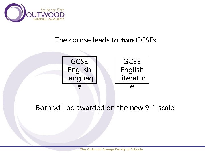 The course leads to two GCSEs GCSE English Languag e + GCSE English Literatur