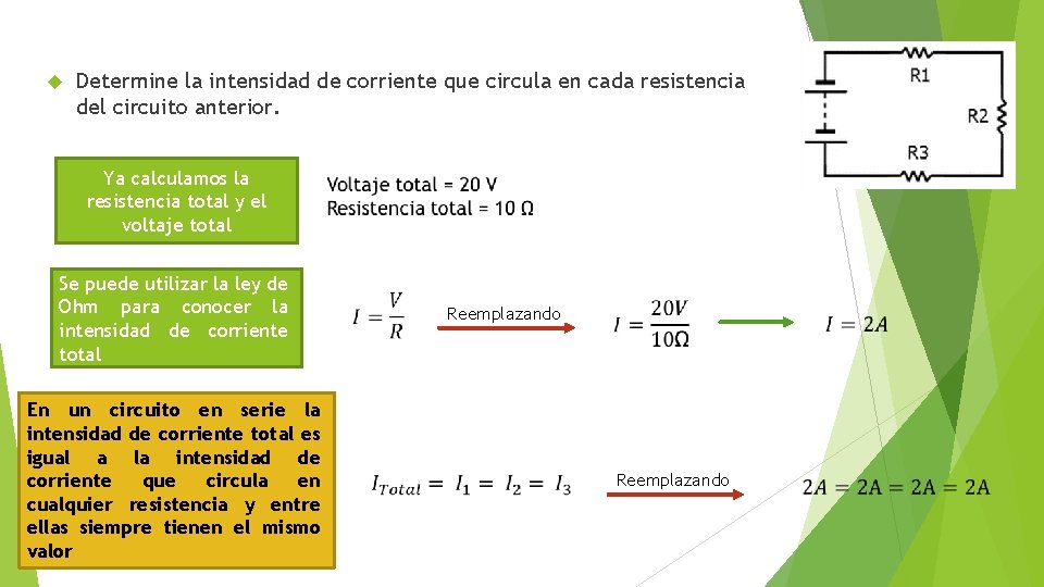 Determine la intensidad de corriente que circula en cada resistencia del circuito anterior. Determine la intensidad de corriente que circula en cada resistencia del circuito anterior.