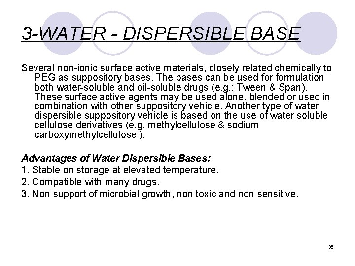 3 -WATER - DISPERSIBLE BASE Several non-ionic surface active materials, closely related chemically to