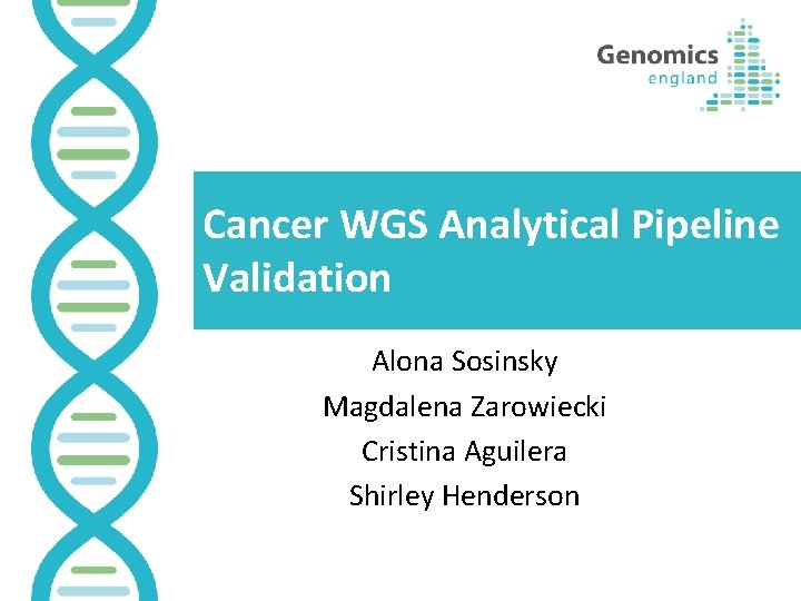 Cancer WGS Analytical Pipeline Validation Alona Sosinsky Magdalena Zarowiecki Cristina Aguilera Shirley Henderson 