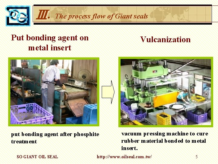 Ⅲ. The process flow of Giant seals Put bonding agent on metal insert Vulcanization