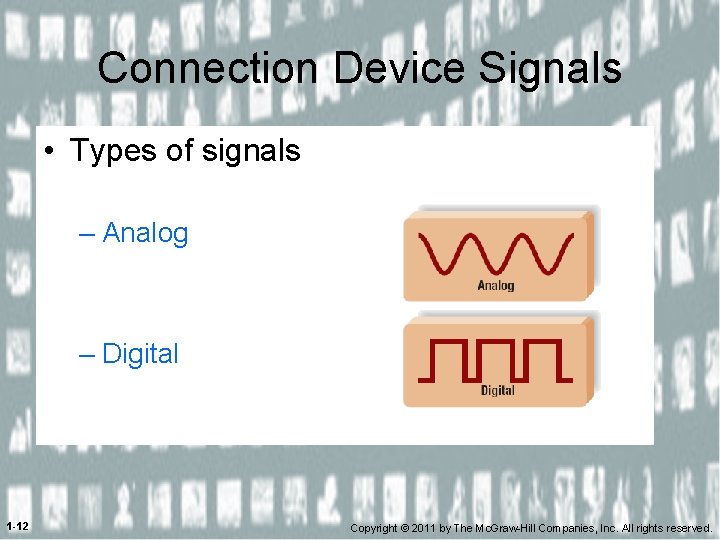 Connection Device Signals • Types of signals – Analog – Digital 1 -12 Copyright