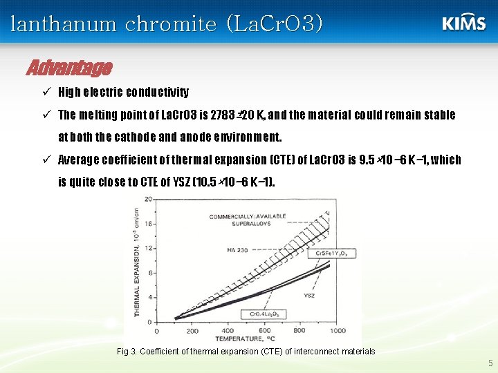 lanthanum chromite (La. Cr. O 3) Advantage ü High electric conductivity ü The melting