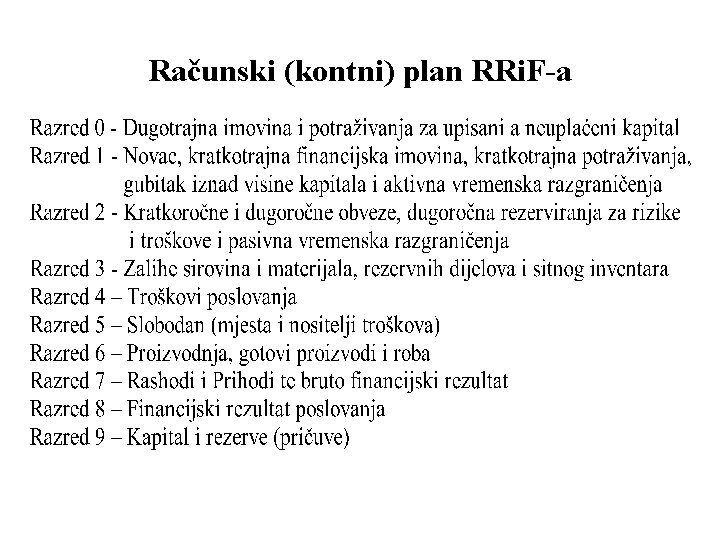 Računski (kontni) plan RRi. F-a 