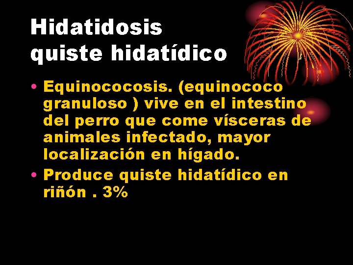 Hidatidosis quiste hidatídico • Equinococosis. (equinococo granuloso ) vive en el intestino del perro