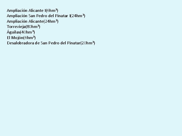 Ampliación Alicante I(6 hm³) Ampliación San Pedro del Pinatar I(24 hm³) Ampliación Alicante(24 hm³)