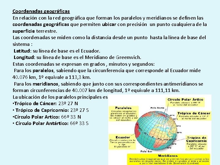 Coordenadas geográficas En relación con la red geográfica que forman los paralelos y meridianos