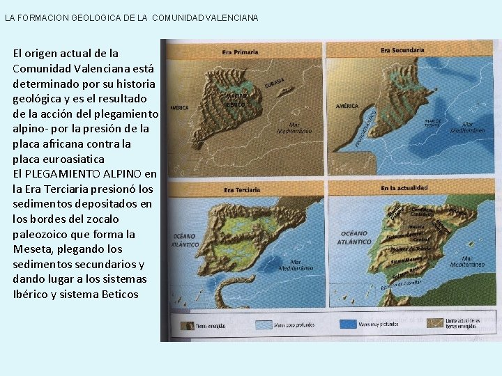 LA FORMACION GEOLOGICA DE LA COMUNIDAD VALENCIANA El origen actual de la Comunidad Valenciana