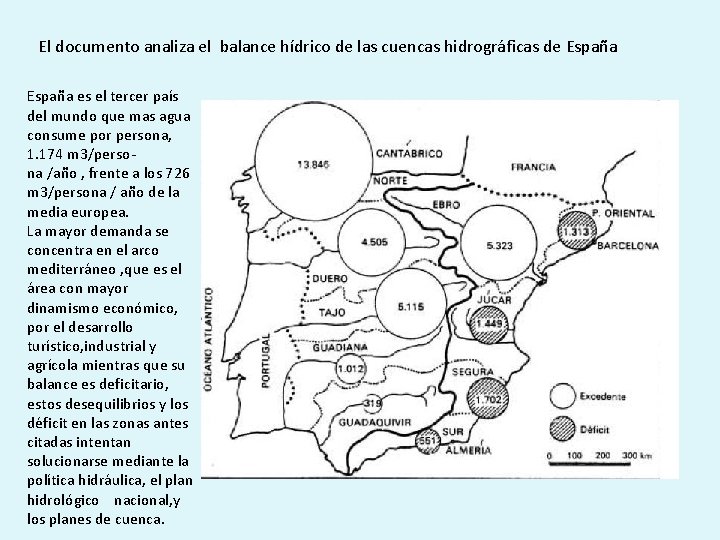 El documento analiza el balance hídrico de las cuencas hidrográficas de España es el