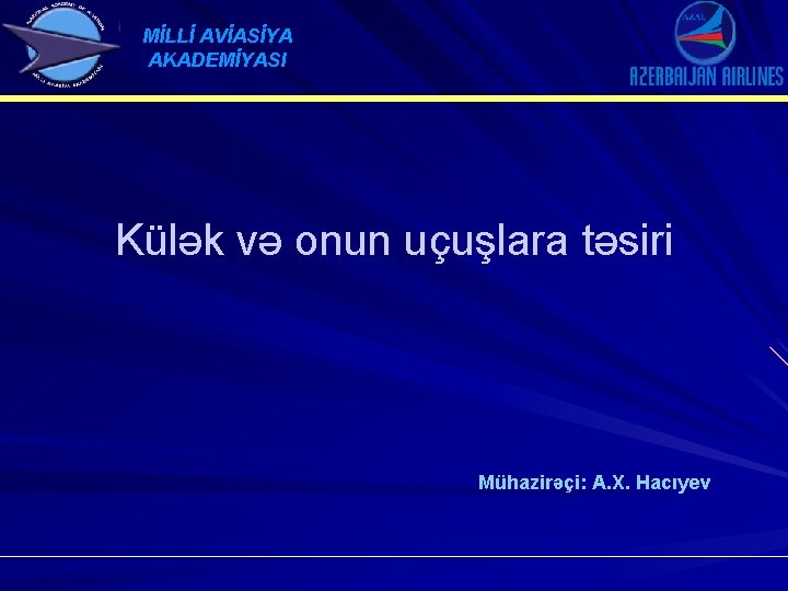 MİLLİ AVİASİYA AKADEMİYASI Külək və onun uçuşlara təsiri Mühazirəçi: A. X. Hacıyev 