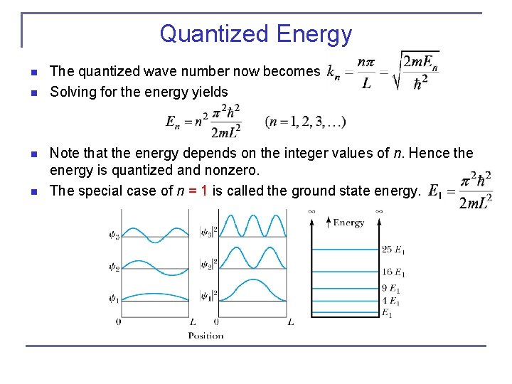 Quantized Energy n n The quantized wave number now becomes Solving for the energy