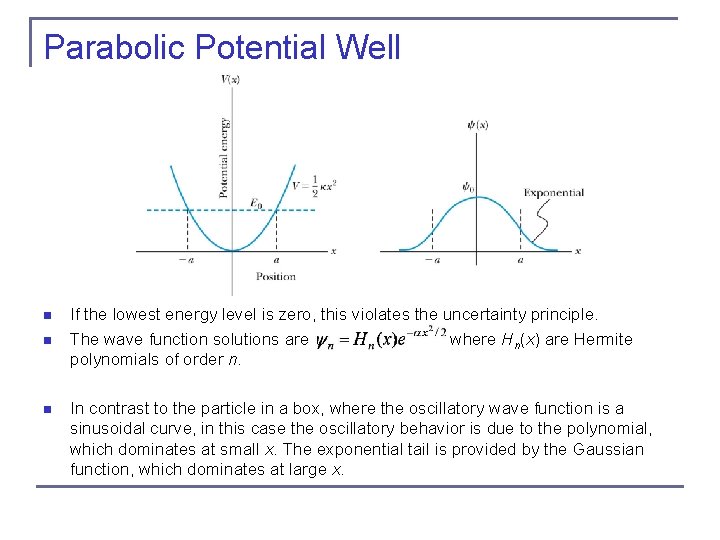 Parabolic Potential Well n n n If the lowest energy level is zero, this