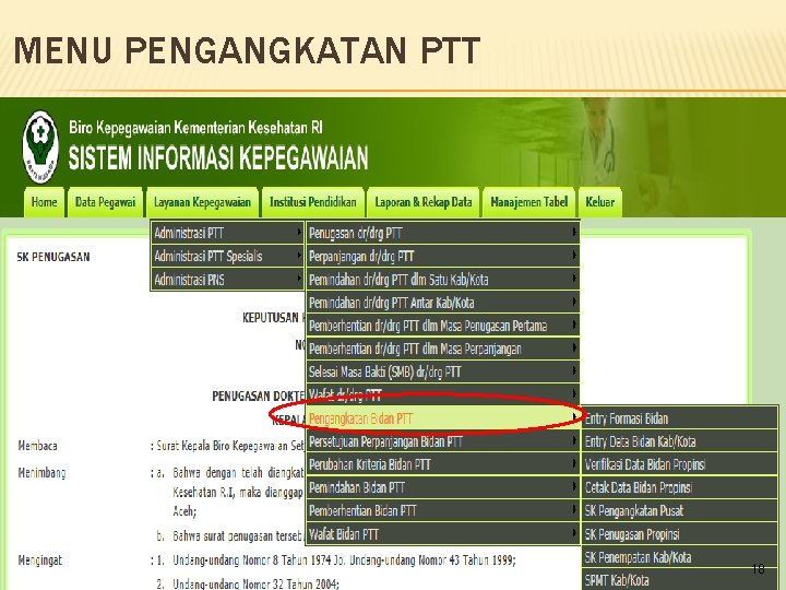 MENU PENGANGKATAN PTT 18 