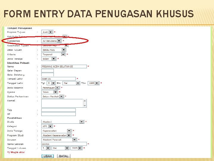 FORM ENTRY DATA PENUGASAN KHUSUS 27 