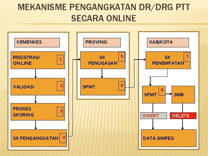 MEKANISME PENGANGKATAN DR/DRG PTT SECARA ONLINE KEMENKES PROVINSI REGISTRASI ON LINE 1 VALIDASI 2