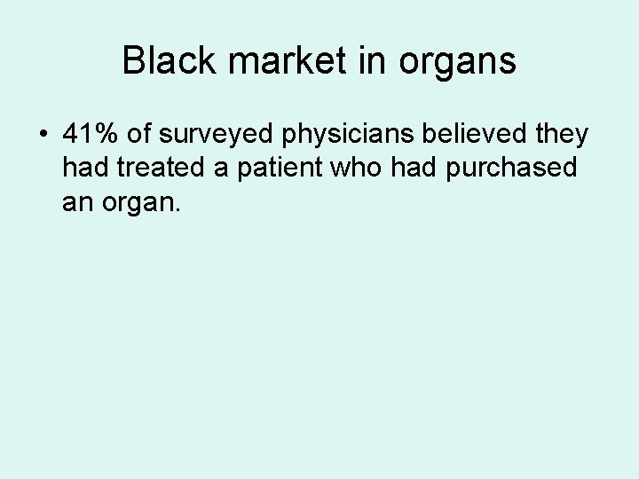 Black market in organs • 41% of surveyed physicians believed they had treated a