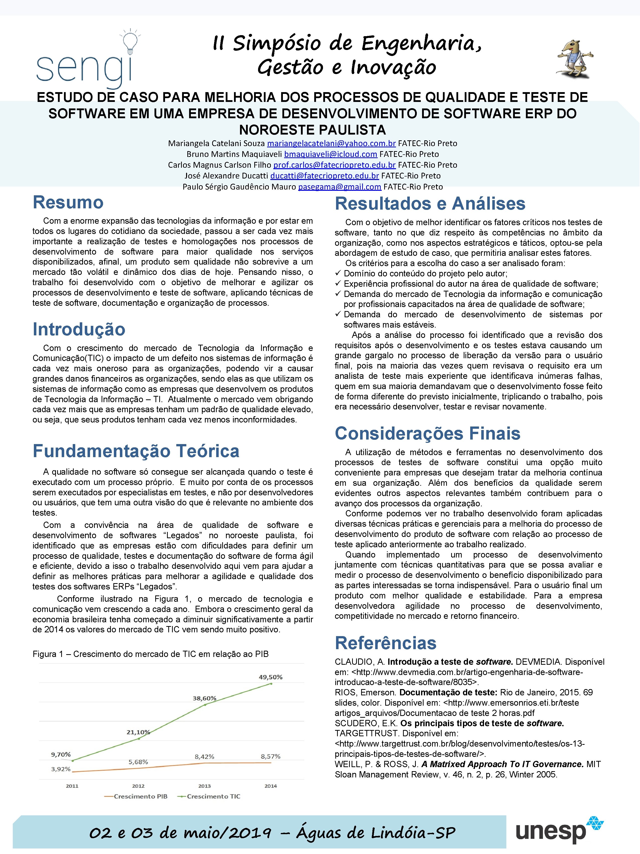 II Simpósio de Engenharia, Gestão e Inovação ESTUDO DE CASO PARA MELHORIA DOS PROCESSOS