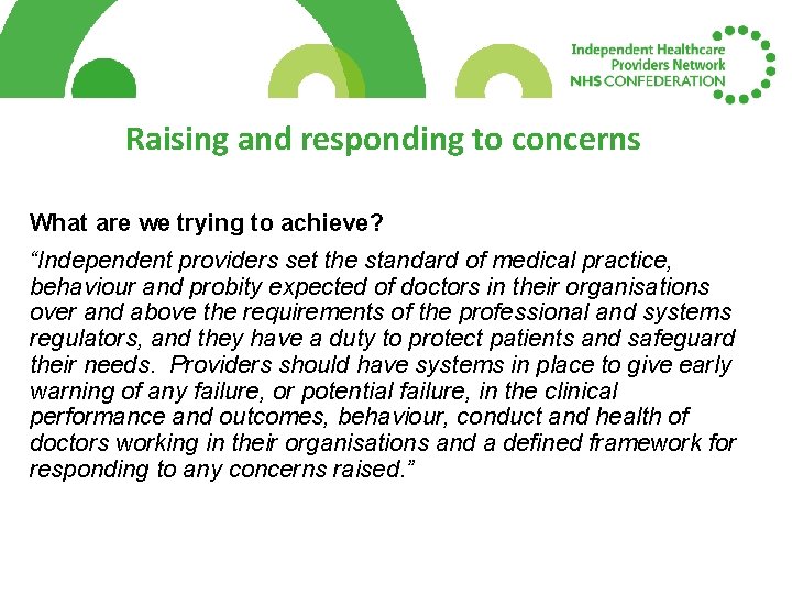 Raising and responding to concerns What are we trying to achieve? “Independent providers set Raising and responding to concerns What are we trying to achieve? “Independent providers set