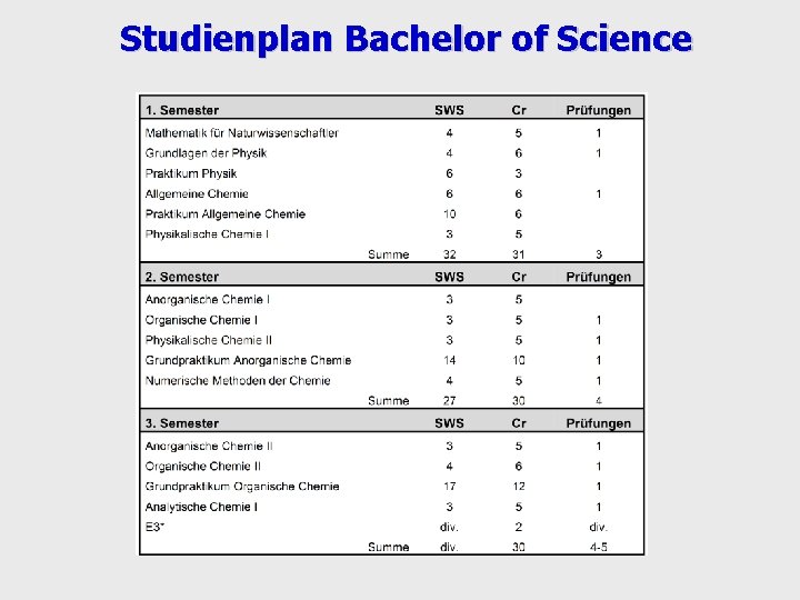 Studienplan Bachelor of Science 