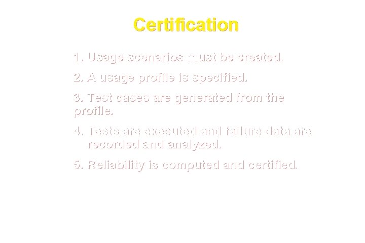 Certification 1. Usage scenarios must be created. 2. A usage profile is specified. 3.