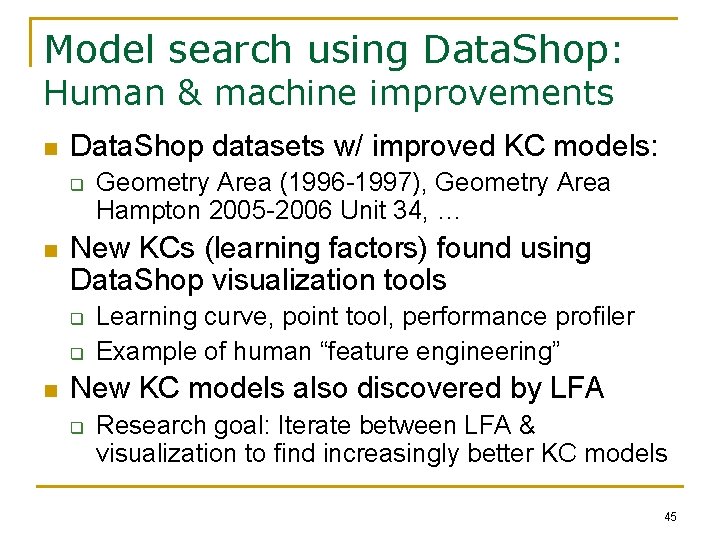 Model search using Data. Shop: Human & machine improvements n Data. Shop datasets w/