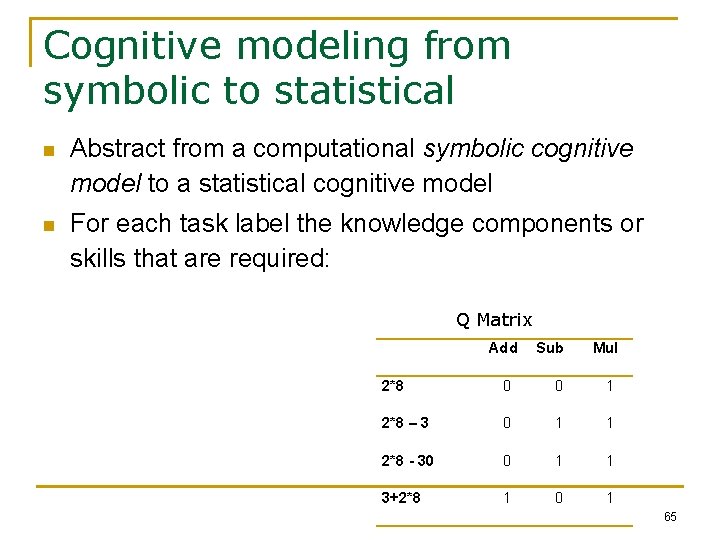 Cognitive modeling from symbolic to statistical n Abstract from a computational symbolic cognitive model